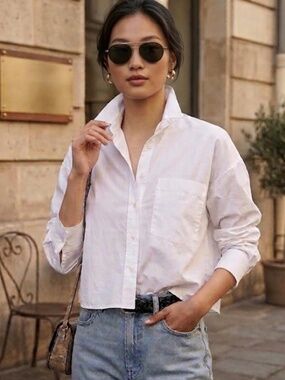 J.Crew Étienne Cropped Button Up Shirt White Cotton Poplin Oversized S NWT